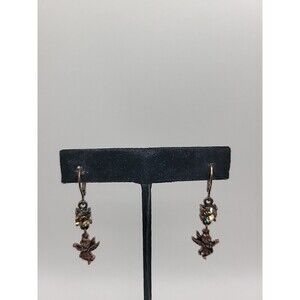 New Cookie Lee Fairy Dangle Earrings Copper Tone Rhinestone Leverback Jewelry